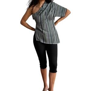 NEW LUNA DEL PINAL tela de raya loo weave asymmetric top in humbug stripe